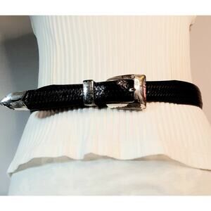 Brighton Onyx Black Full Grain Leather Belt 32 Waist Distressed Hardware